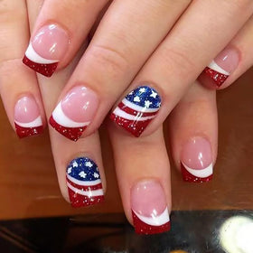 CurvLife faux ongles press-on Gel French Tip Rouge Indépendance vue de face