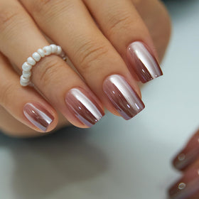 CurvLife Faux Ongles Press On Moyens Brown Pearl vue avant