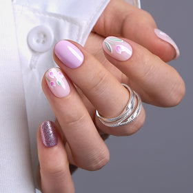 CurvLife ongles pressés carrés ultra courts, Tulip Whisper Nude, vue de face