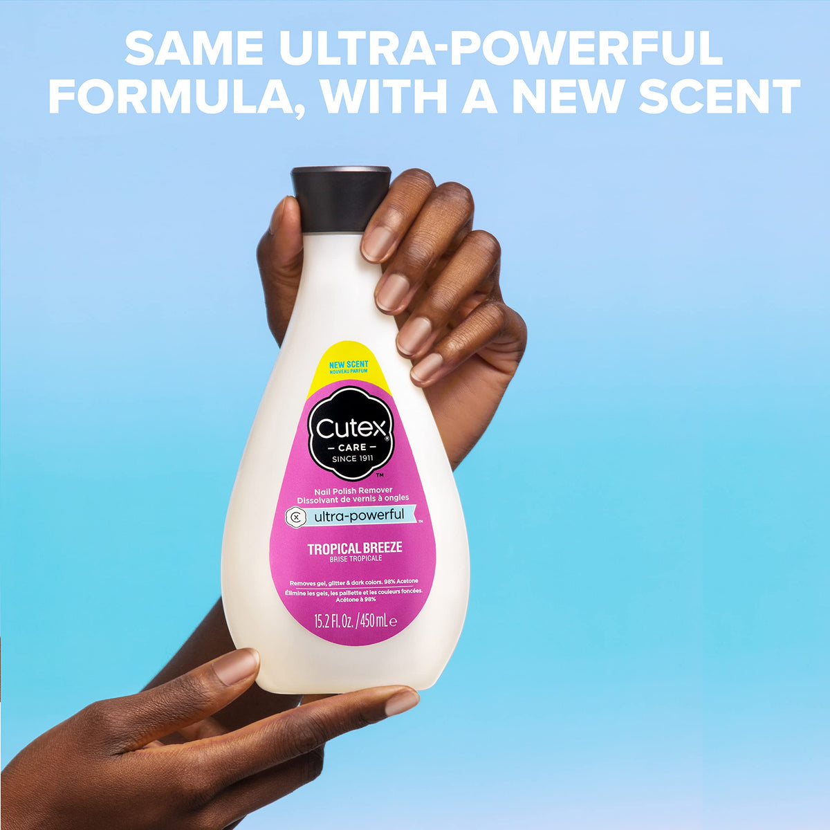 Cutex Dissolvant à Vernis Ultra Puissant en utilisation sur ongles