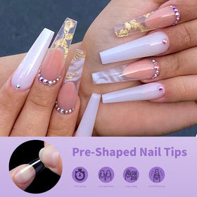Cycullinyt tips ongles longs coffin, présentation en boîte