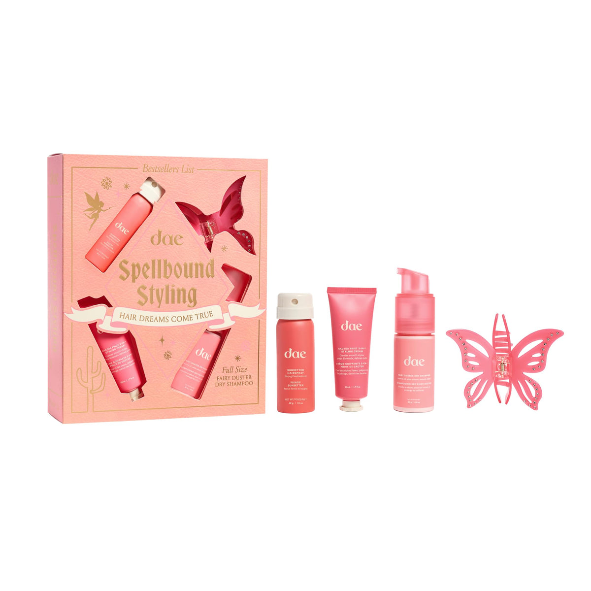 DAE Spellbound Styling Set - shampooing sec, crème de coiffage, laque