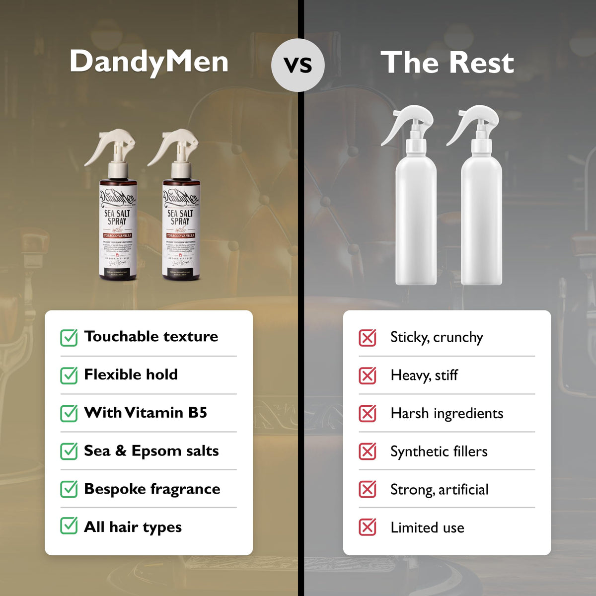 DandyMen Spray au Sel de Mer avec texture visible sur cheveux