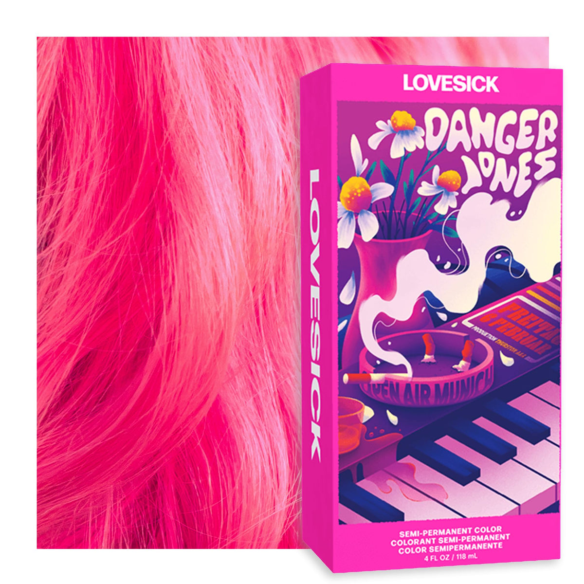 Danger Jones Couleur de Cheveux Semi-Permanente Lovesick Rose Néon - vue avant