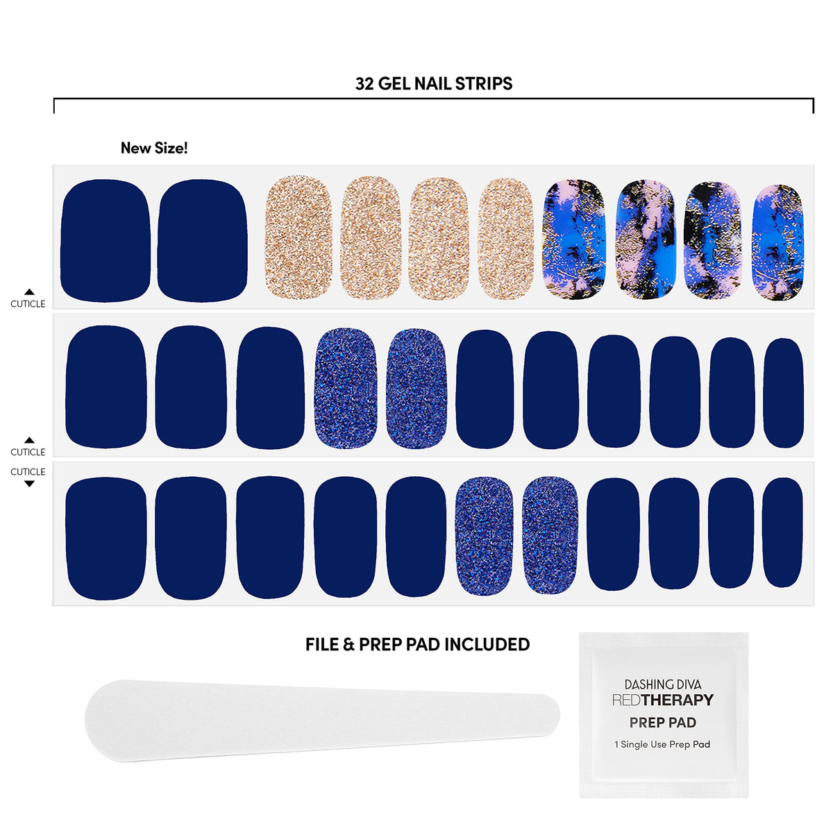 Dashing Diva Gloss Nail Strips Blue Vixon sur des ongles appliqués