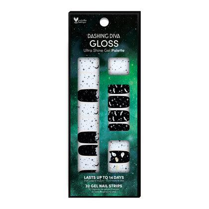 Dashing Diva Strips d'ongles Halloween - Spell on You, vue avant avec motifs célestes