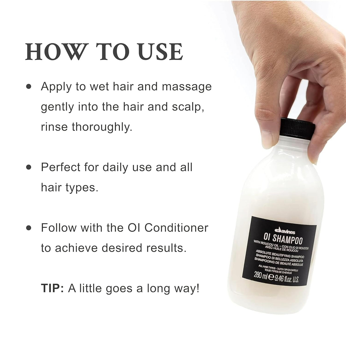 Davines OI Shampoo 70g avec ingrédients naturels en arrière-plan