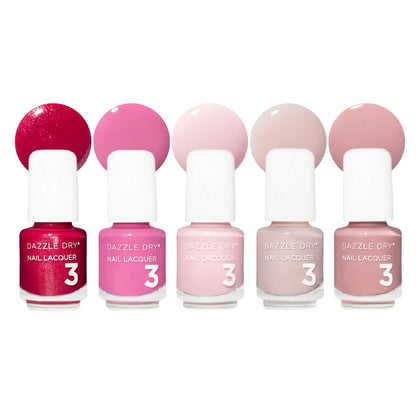 Dazzle Dry Mini Flight 5 mini vernis roses en packaging