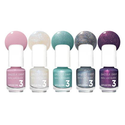Dazzle Dry Mini Flight avec cinq flacons de vernis à ongles de 5 ml chacun