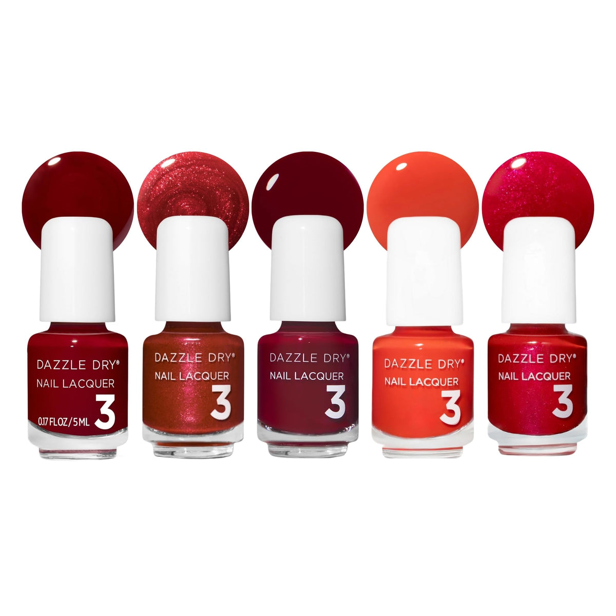 Dazzle Dry Mini Flight collection de vernis rouges avec 5 mini flacons