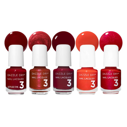 Dazzle Dry Mini Flight collection de vernis rouges avec 5 mini flacons