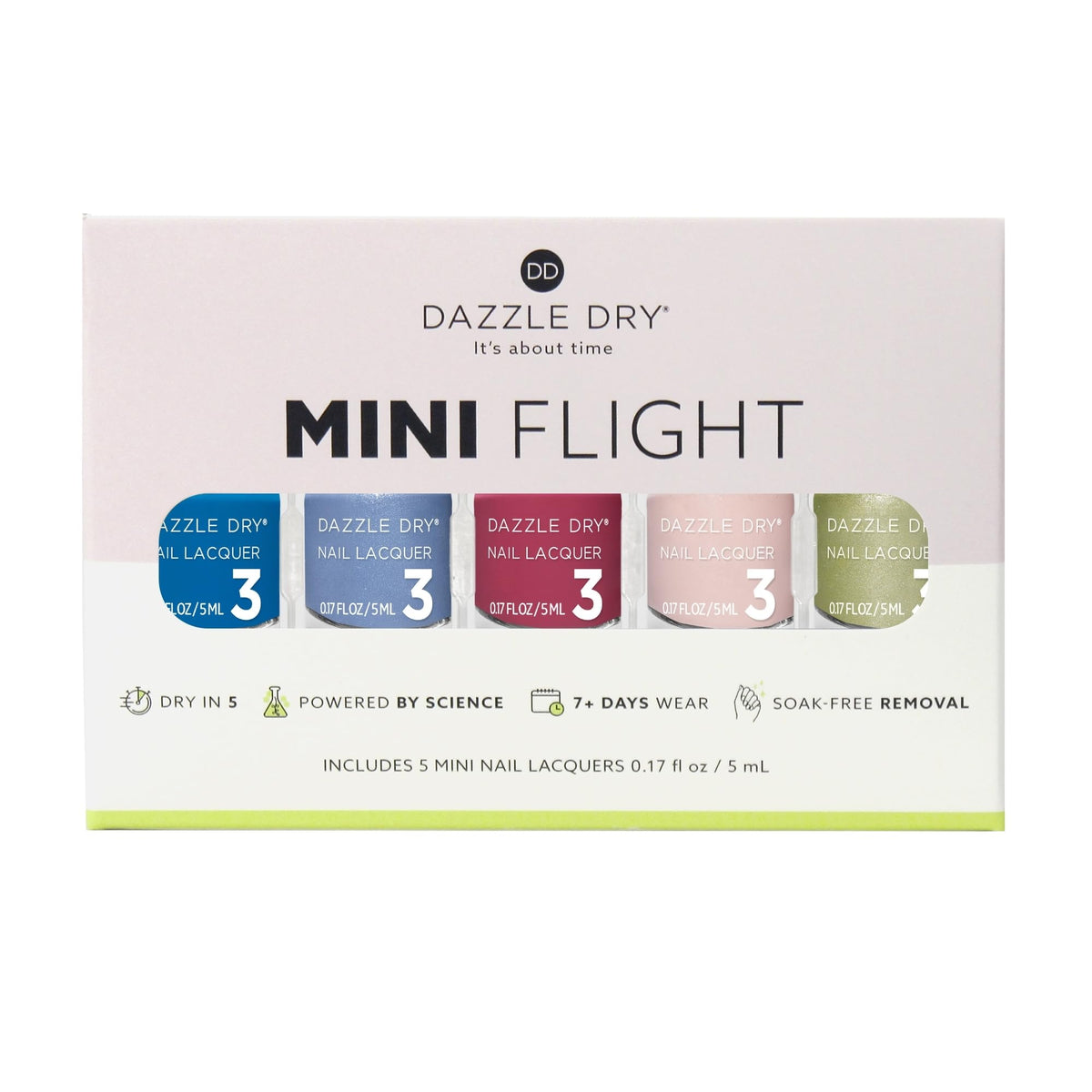 Dazzle Dry Mini Flight contenant 5 flacons de vernis à ongles
