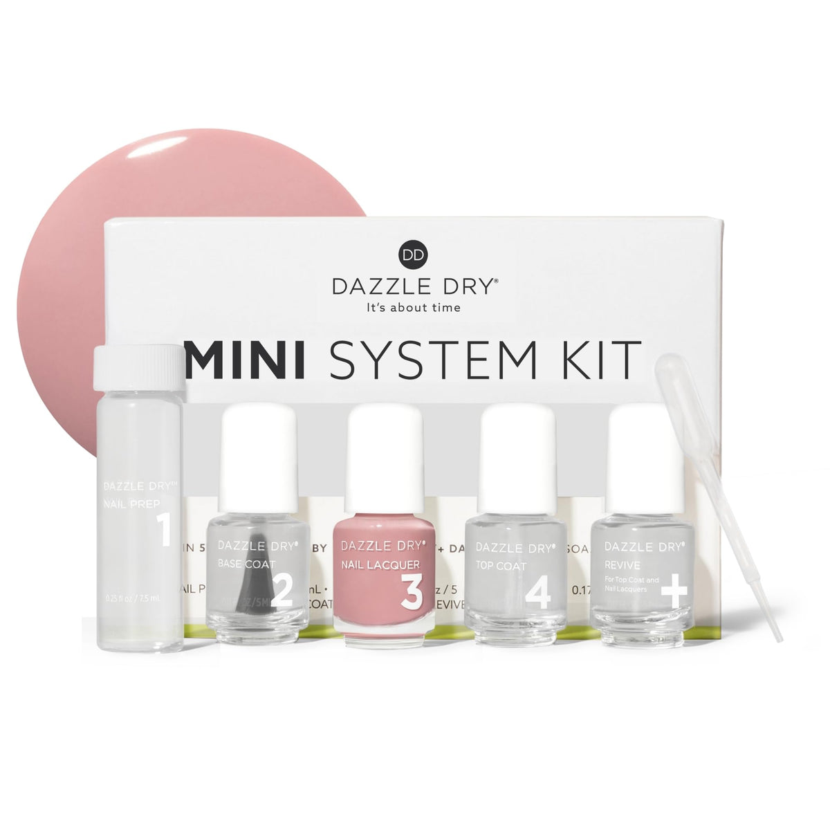 Dazzle Dry Mini Kit – vue avant des produits avec vernis mauve