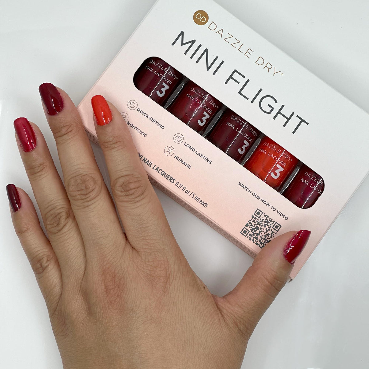 Dazzle Dry vernis rouge orangé vif en flacon mini