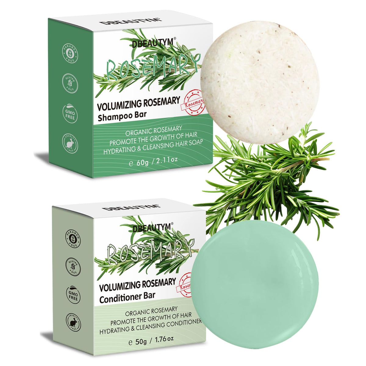 DBEAUTYM Shampooing et Après-Shampooing Solide au Romarin, vue avant