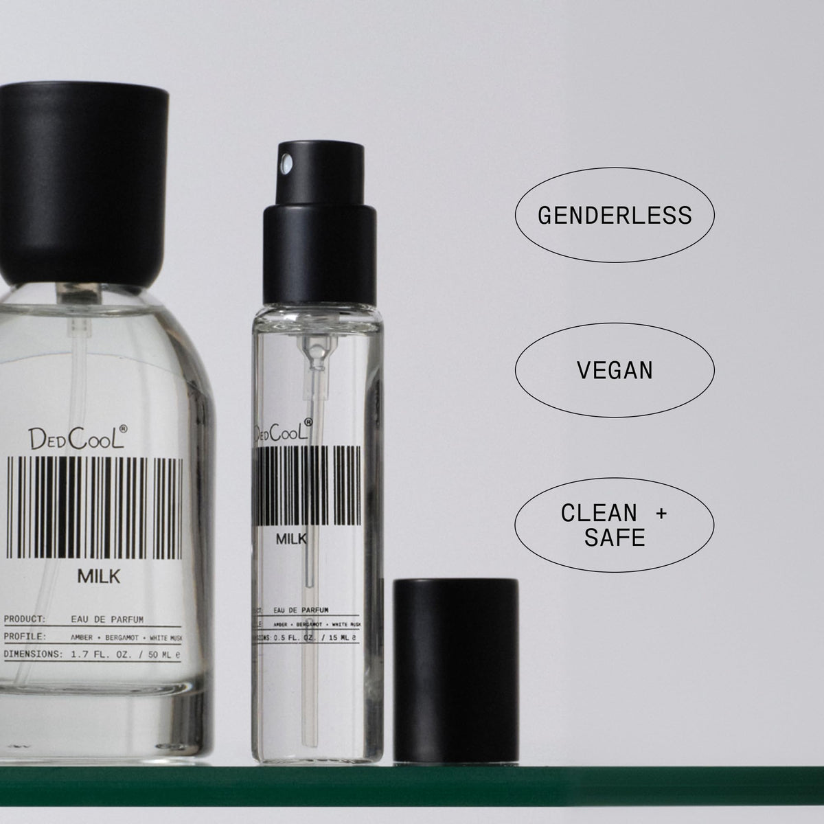 DedCool Eau de Parfum Milk 15 mL sur une table