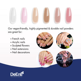 DeEnti Poudre Acrylique Rose 2oz sur table de manucure