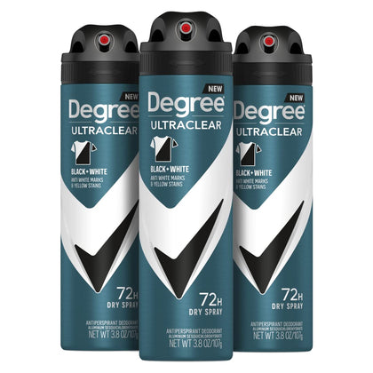 Degree Men UltraClear Black + White Antiperspirant Deodorant Dry Spray 430g vue de face