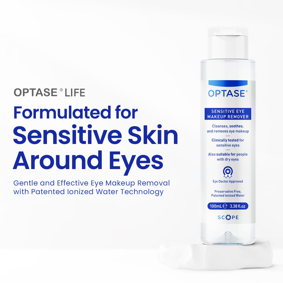 Démaquillant Optase pour yeux sensibles 100 ml avec un coton