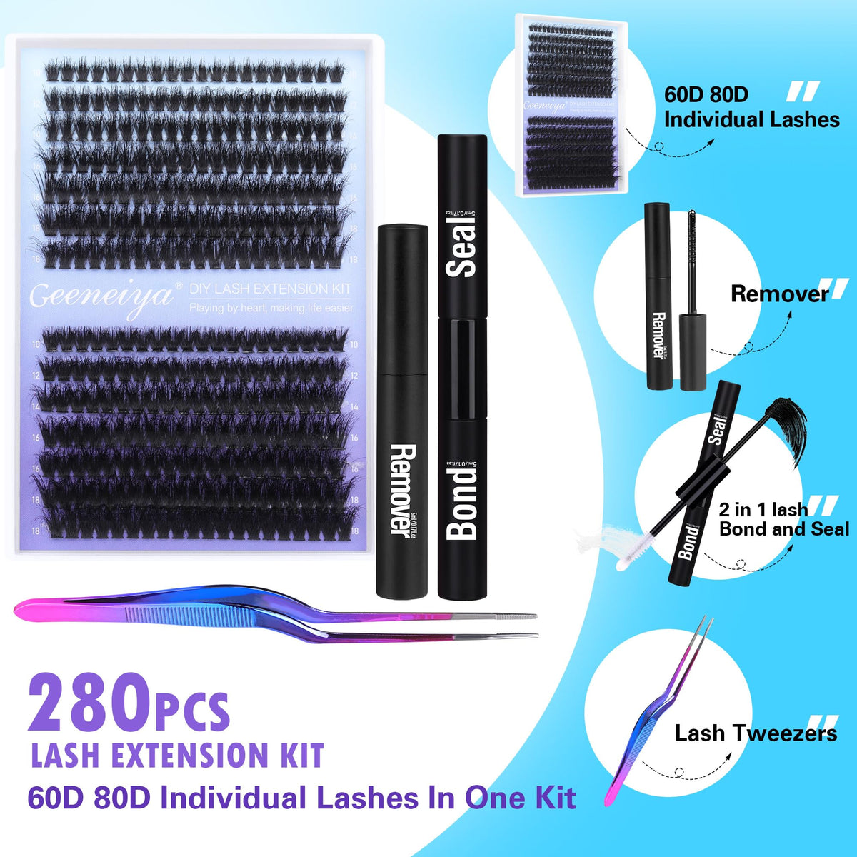 Démonstration de l'application des cils avec le kit Geeneiya