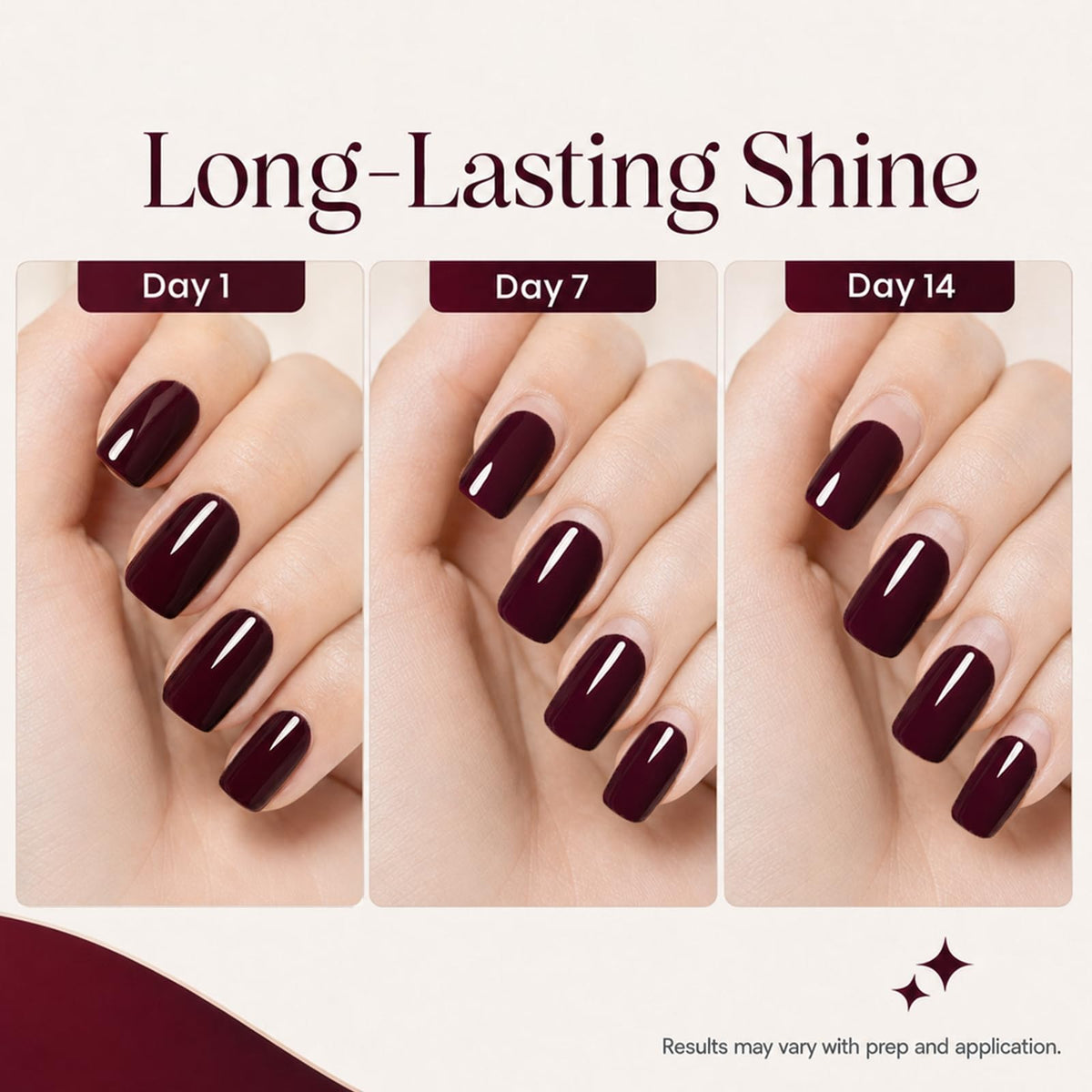Démonstration de vernis gel Merlot Wine sur ongles