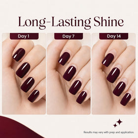 Démonstration de vernis gel Merlot Wine sur ongles