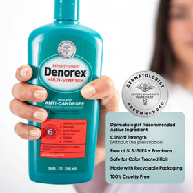 Denorex Shampooing Anti-Pelliculaire 2-en-1 365g, flacon dans une salle de bain