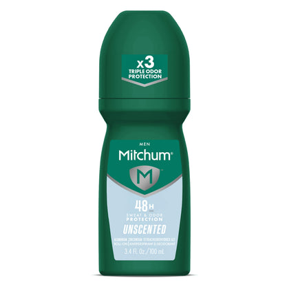 Déodorant antitranspirant Mitchum roll-on 150g sans parfum, vue de face