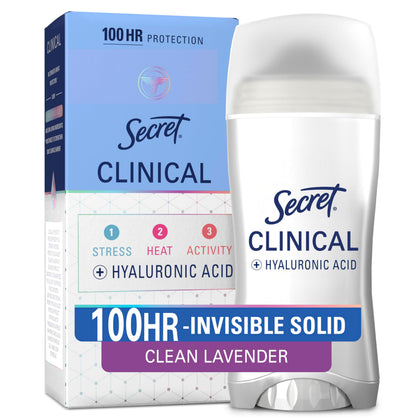 Déodorant antitranspirant Secret Clinique 100HR vue avant avec emballage
