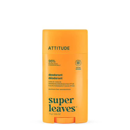 Déodorant ATTITUDE sans aluminium, vue avant avec parfum orange et eucalyptus