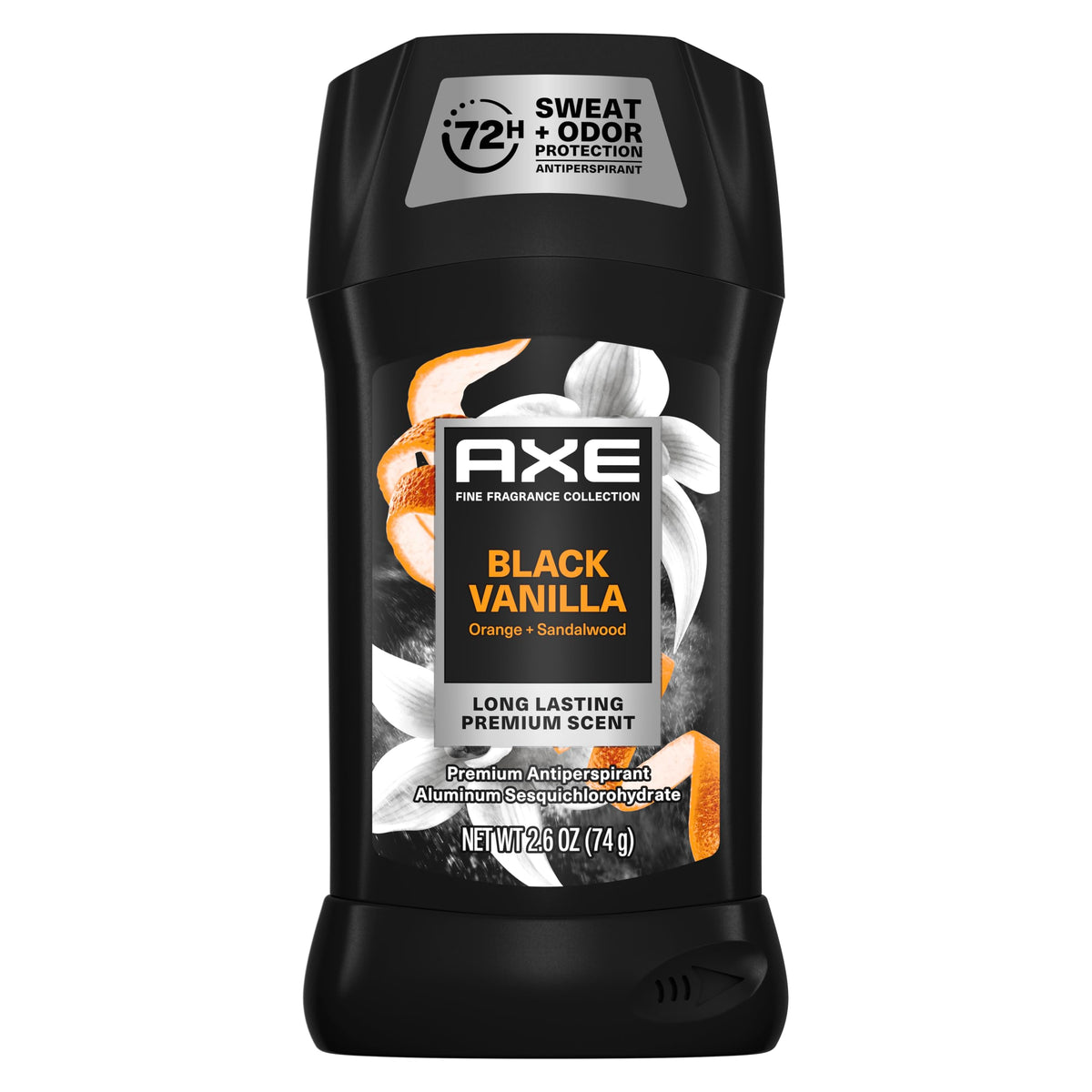 Déodorant AXE Black Vanilla 110g vue avant avec étiquette visible
