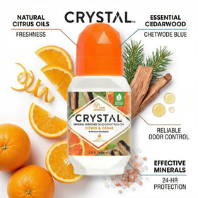Déodorant Crystal Essence Agrumes & Cèdre sur une surface en bois