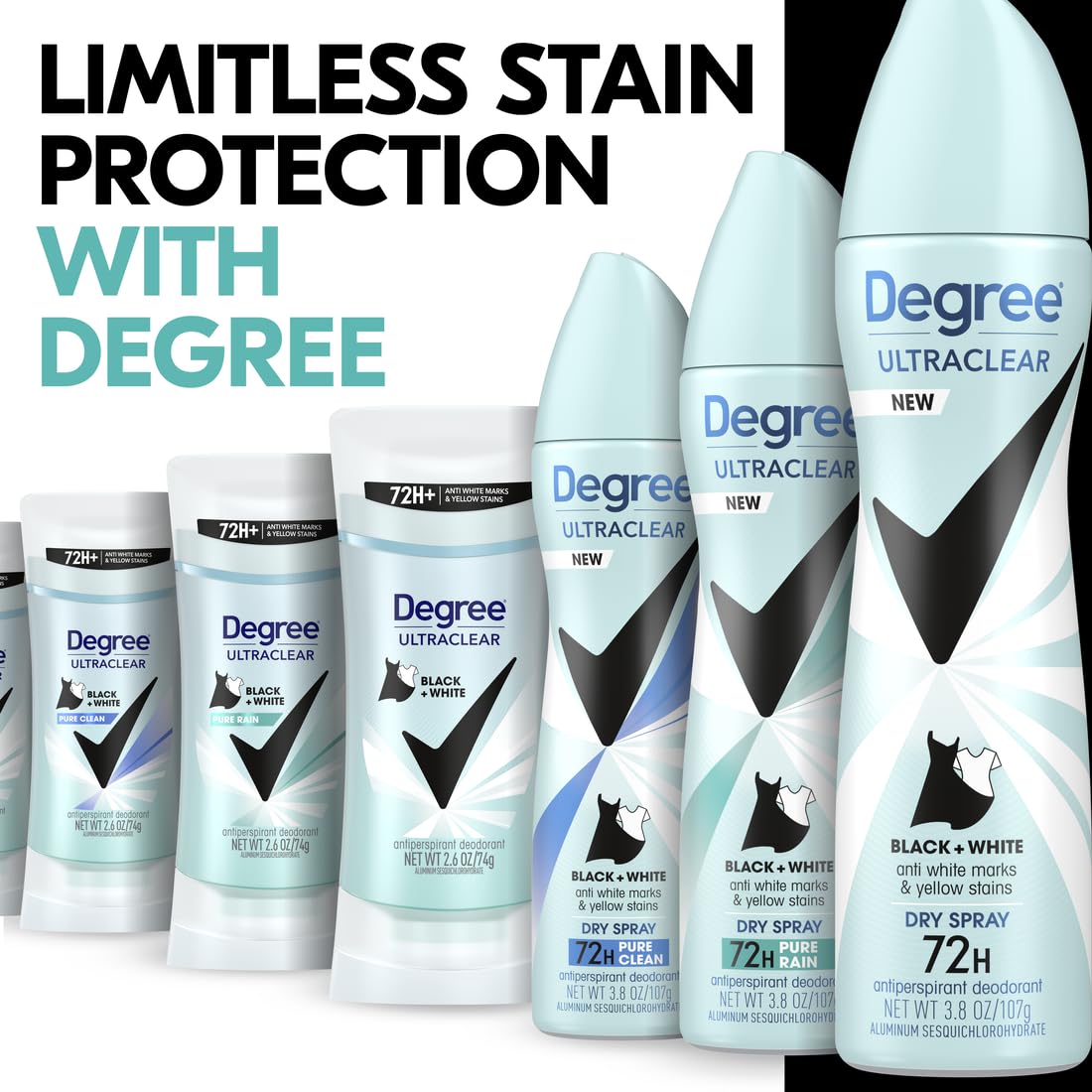 Déodorant Degree UltraClear Black+White sur un fond neutre