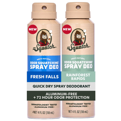 Déodorant Dr. Squatch 2-Pack vue avant avec étiquettes Fresh Falls et Rainforest Rapids