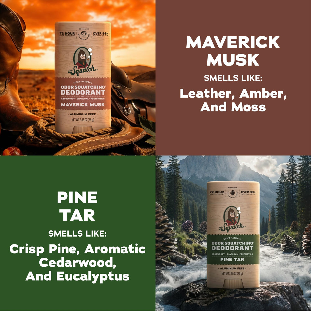 Déodorant Dr. Squatch au musc Maverick et goudron de pin, vue de face