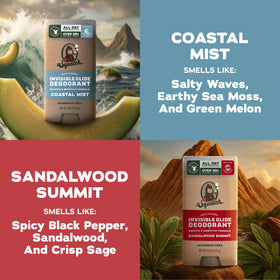 Déodorant Dr. Squatch avec notes de Coastal Mist et Sandalwood Summit