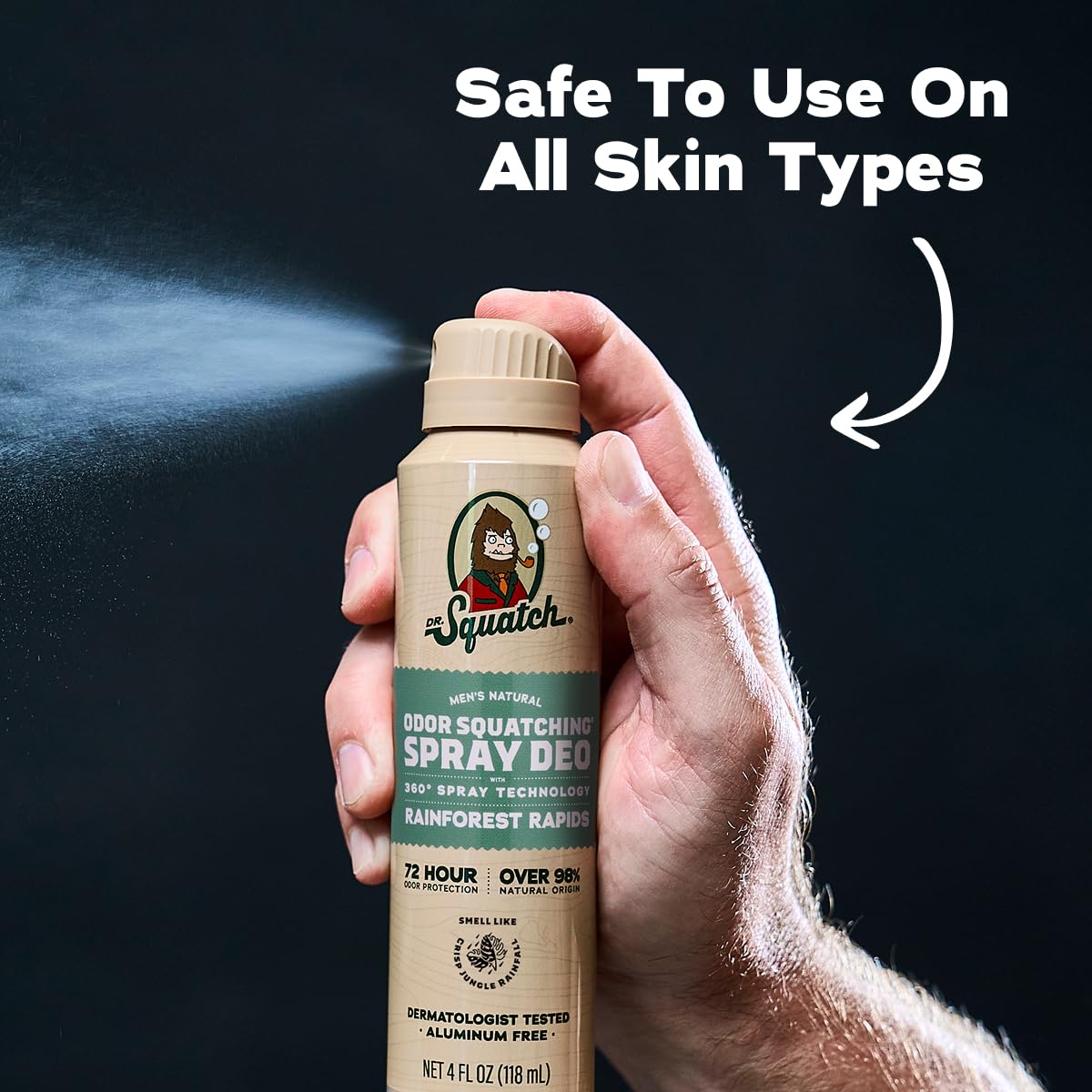Déodorant Dr. Squatch en usage avec vaporisation sur peau