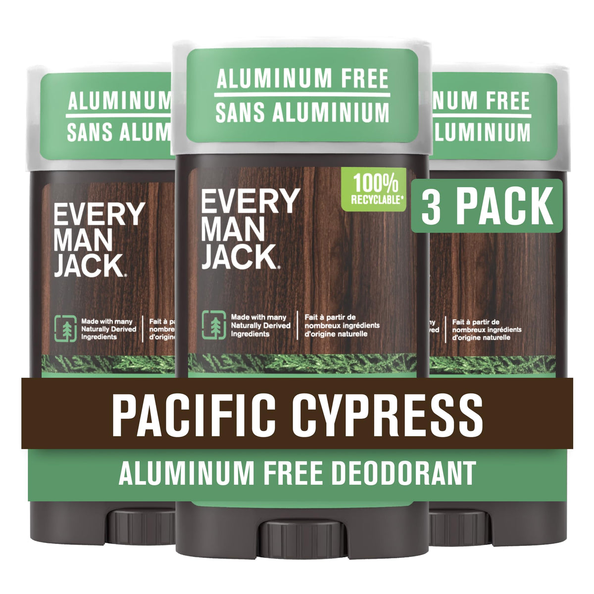 Déodorant Every Man Jack Aluminium Free 3pk parfum Pacific Cypress vue de face