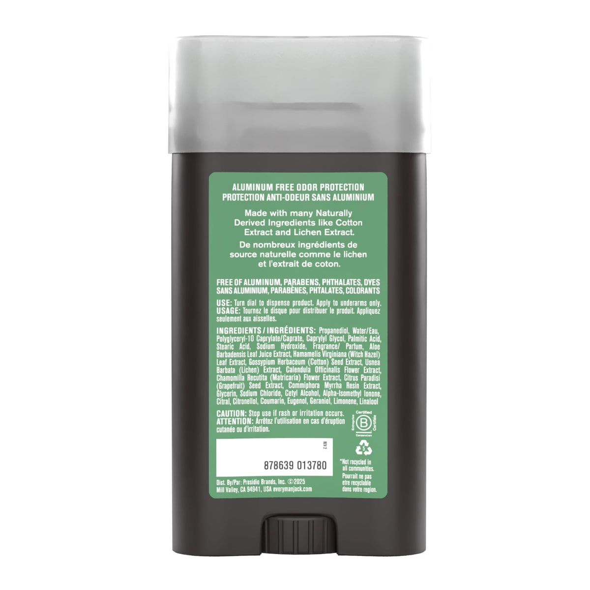 Déodorant Every Man Jack Aluminium Free avec fond neutre