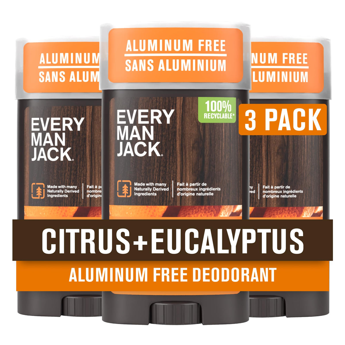 Déodorant Every Man Jack Aluminium Free Citrus Eucalyptus 3pk vue de face