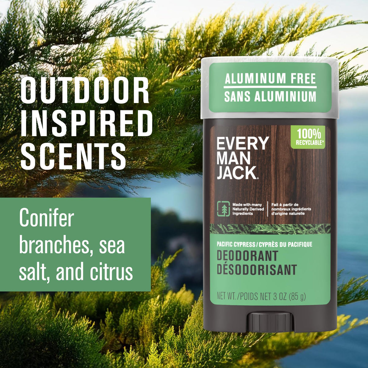 Déodorant Every Man Jack avec arrière-plan naturel