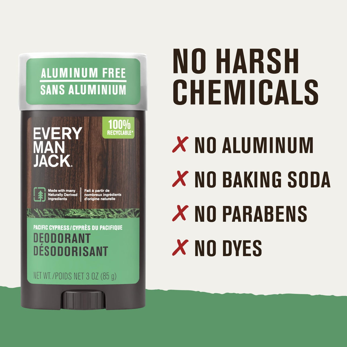 Déodorant Every Man Jack avec vue de haut sur le flacon