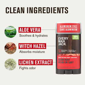Déodorant Every Man Jack Cèdre et Sauge Rouge 3pk, détails des ingrédients