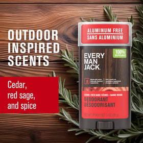Déodorant Every Man Jack Cèdre et Sauge Rouge 3pk, flacon ouvert