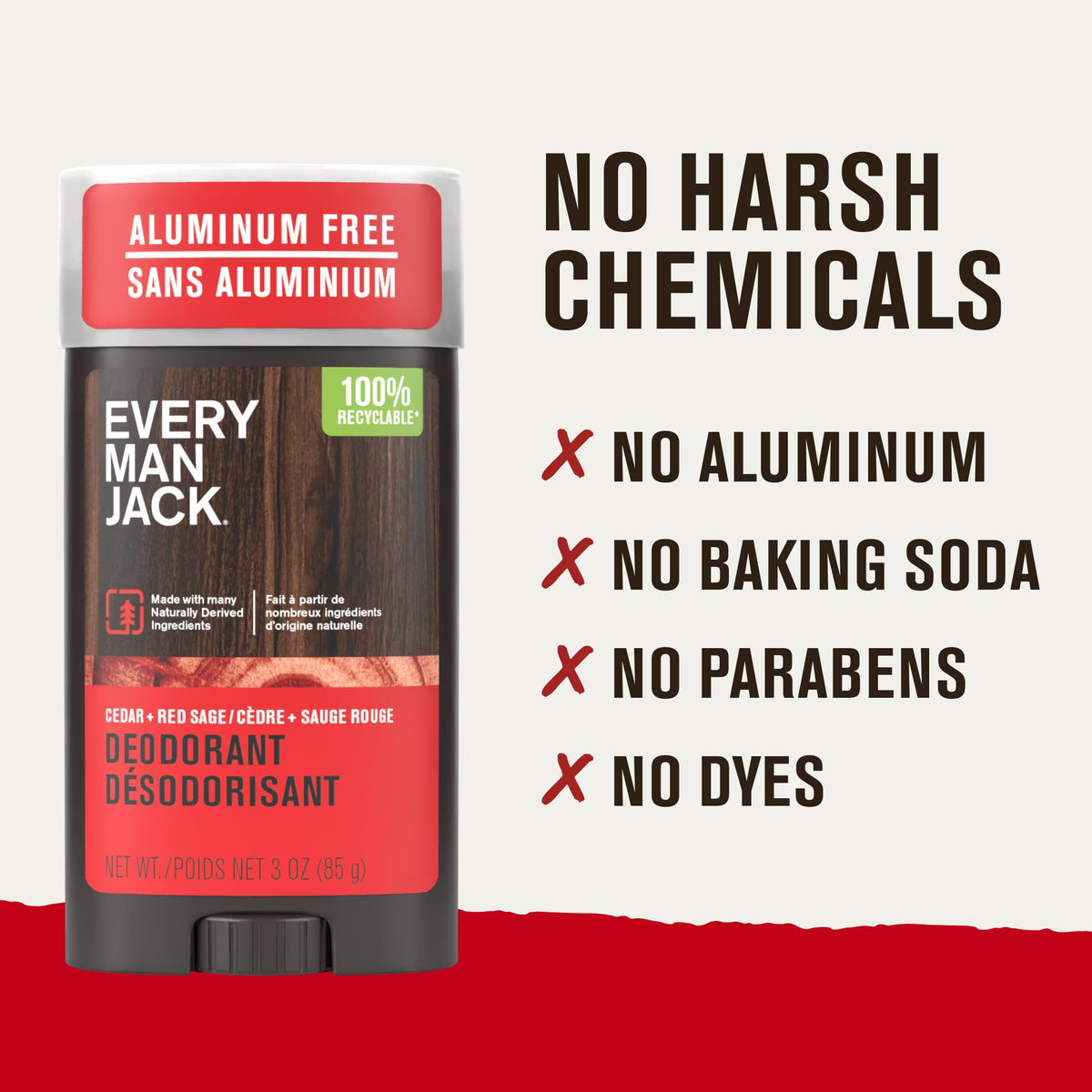Déodorant Every Man Jack Cèdre et Sauge Rouge 3pk, texture de la formule