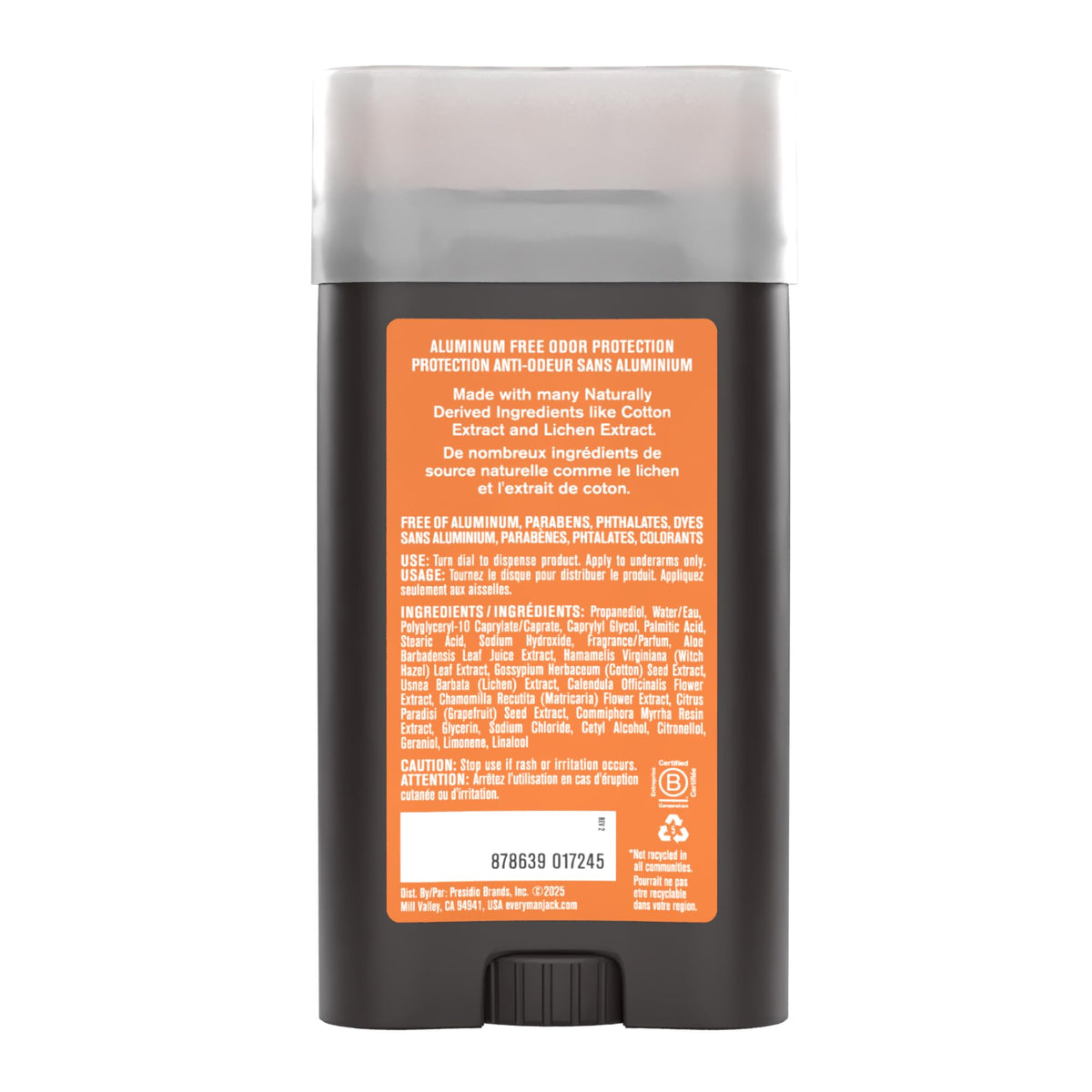 Déodorant Every Man Jack posé sur une surface en bois