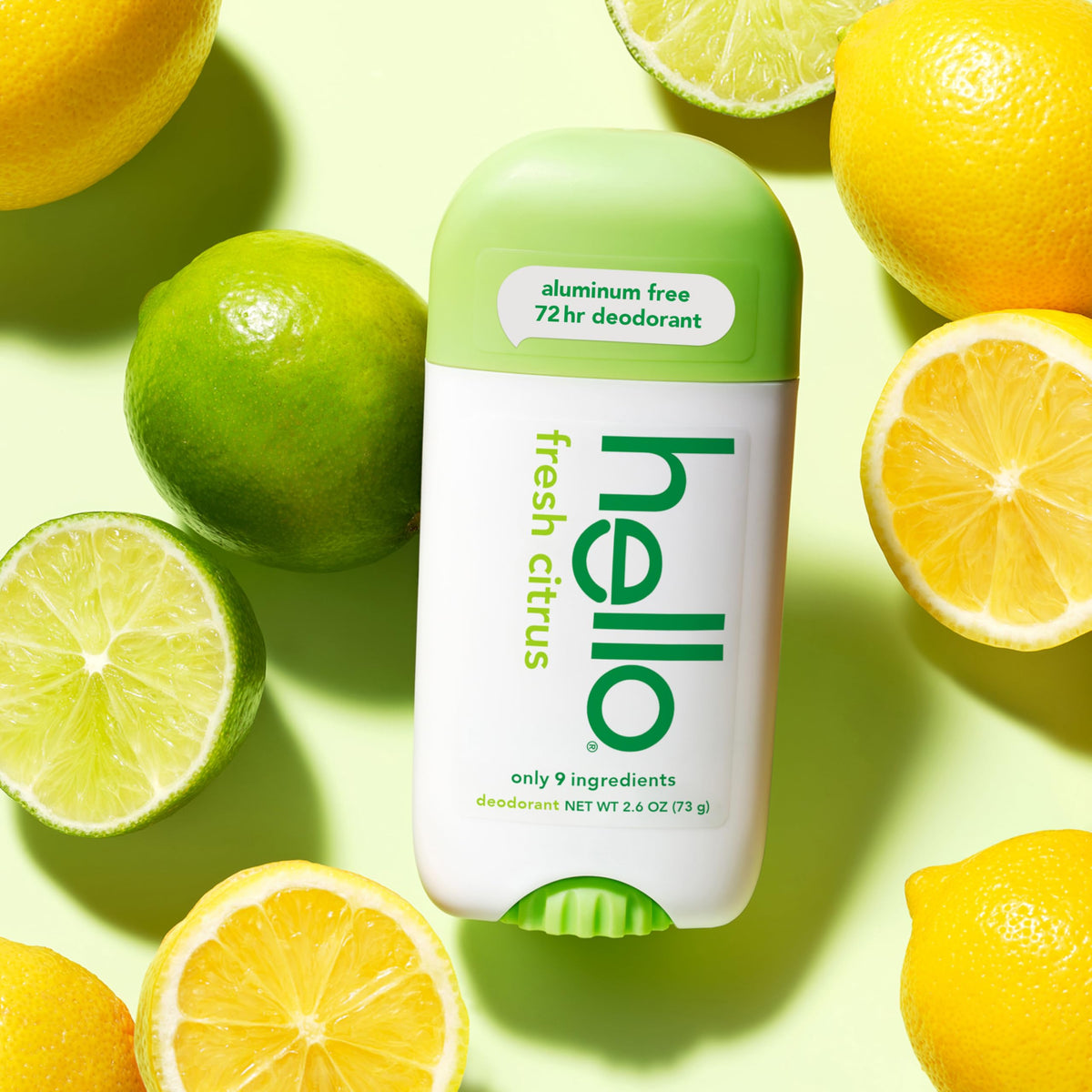 Déodorant hello Citron Frais stick 75g sur une table