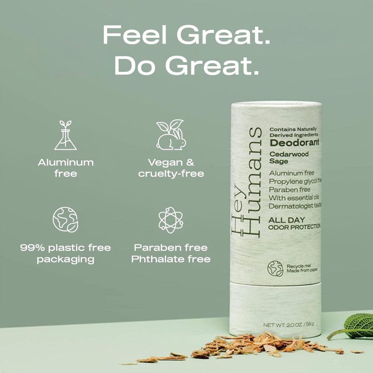 Déodorant HEY HUMANS 41g vue de côté montrant le format stick