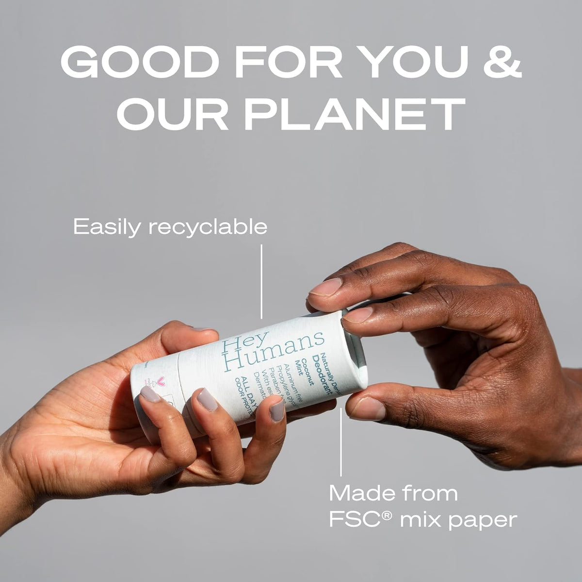 Déodorant HEY HUMANS aluminium free 390g, présentation en environnement naturel