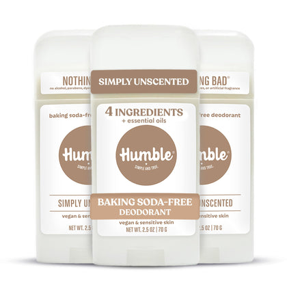 Déodorant HUMBLE SIMPLE AND TRUE. 3-pack sur fond blanc